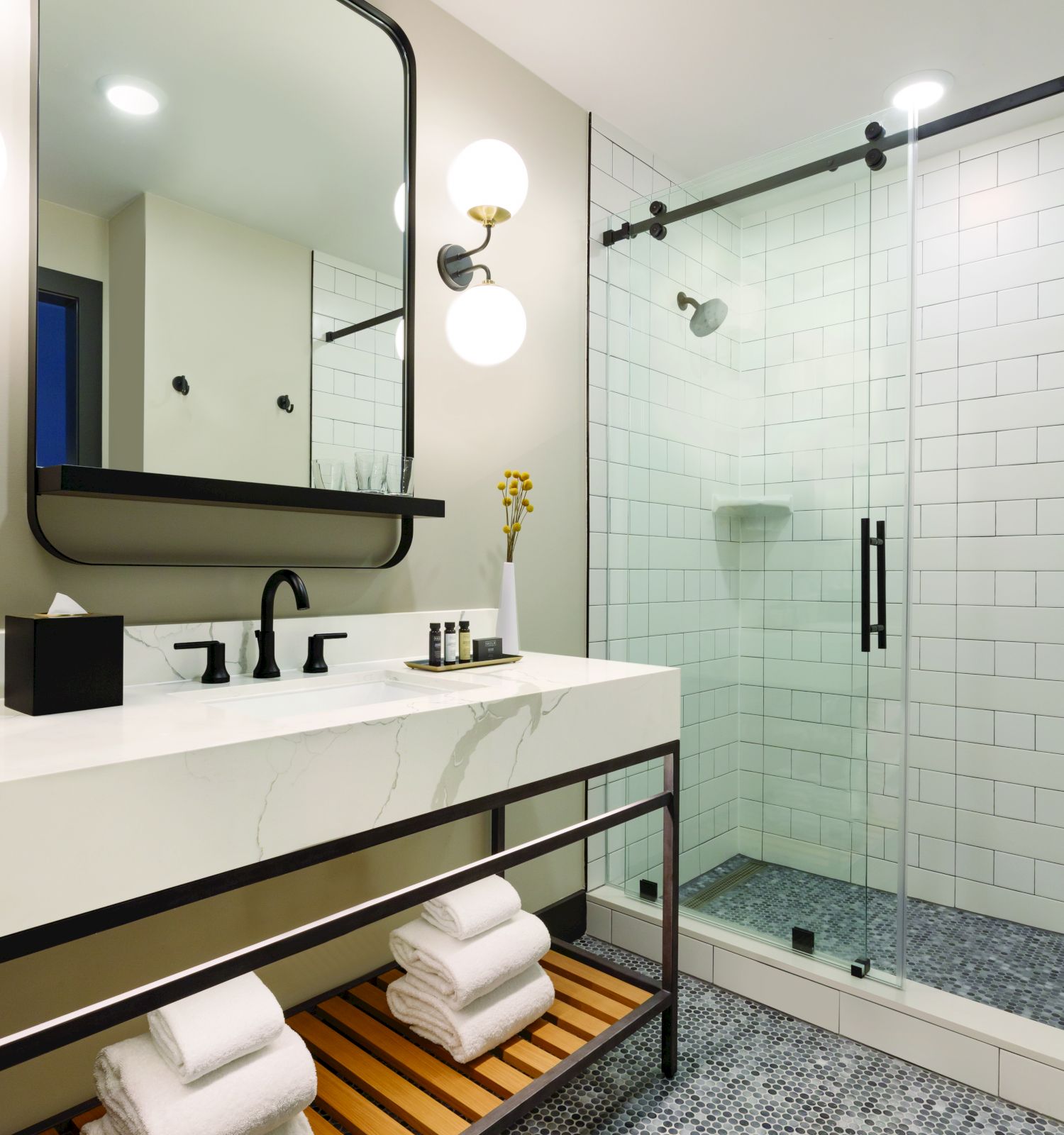 bathroom sink and shower
