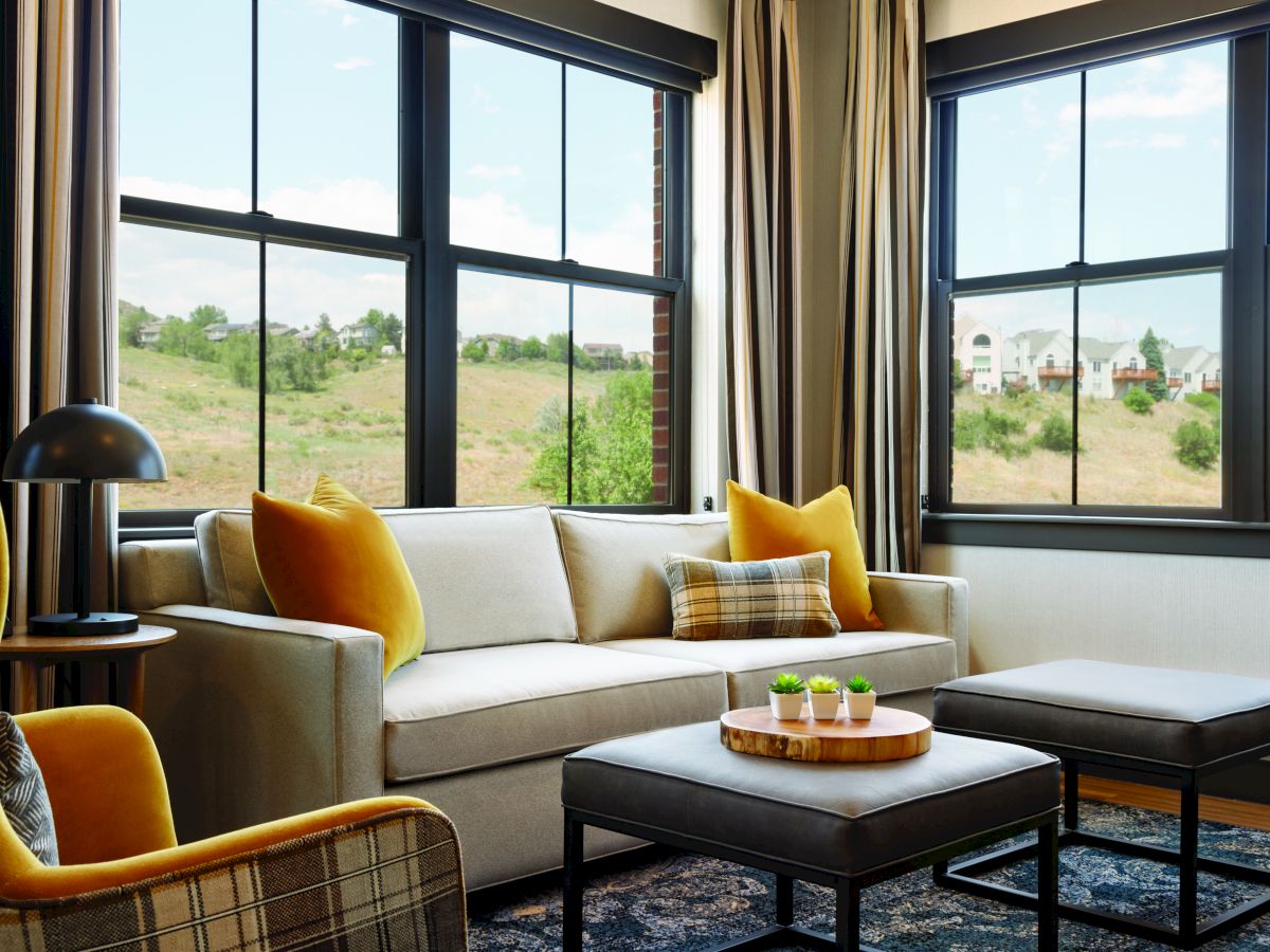 Sofa and coffee table with view