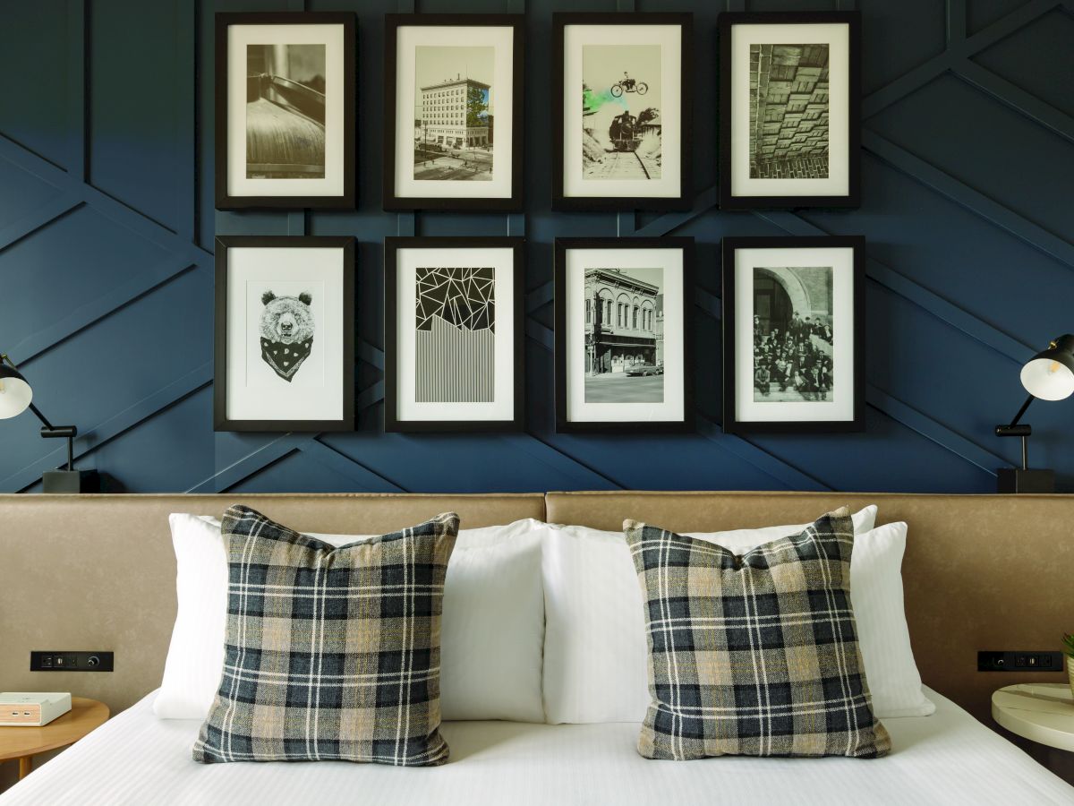 king bed with decorative pictures