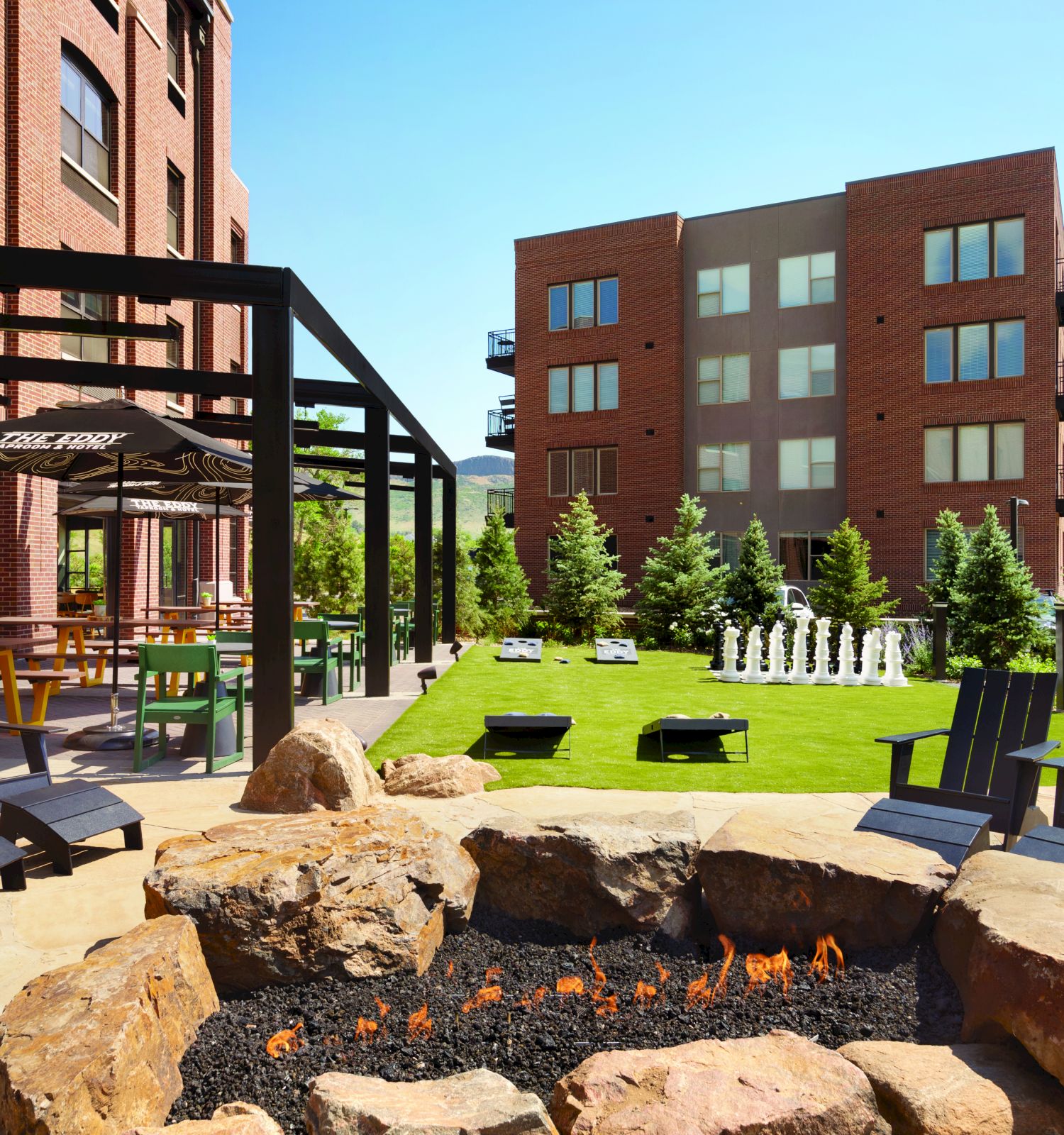 outdoor lawn and fire pit