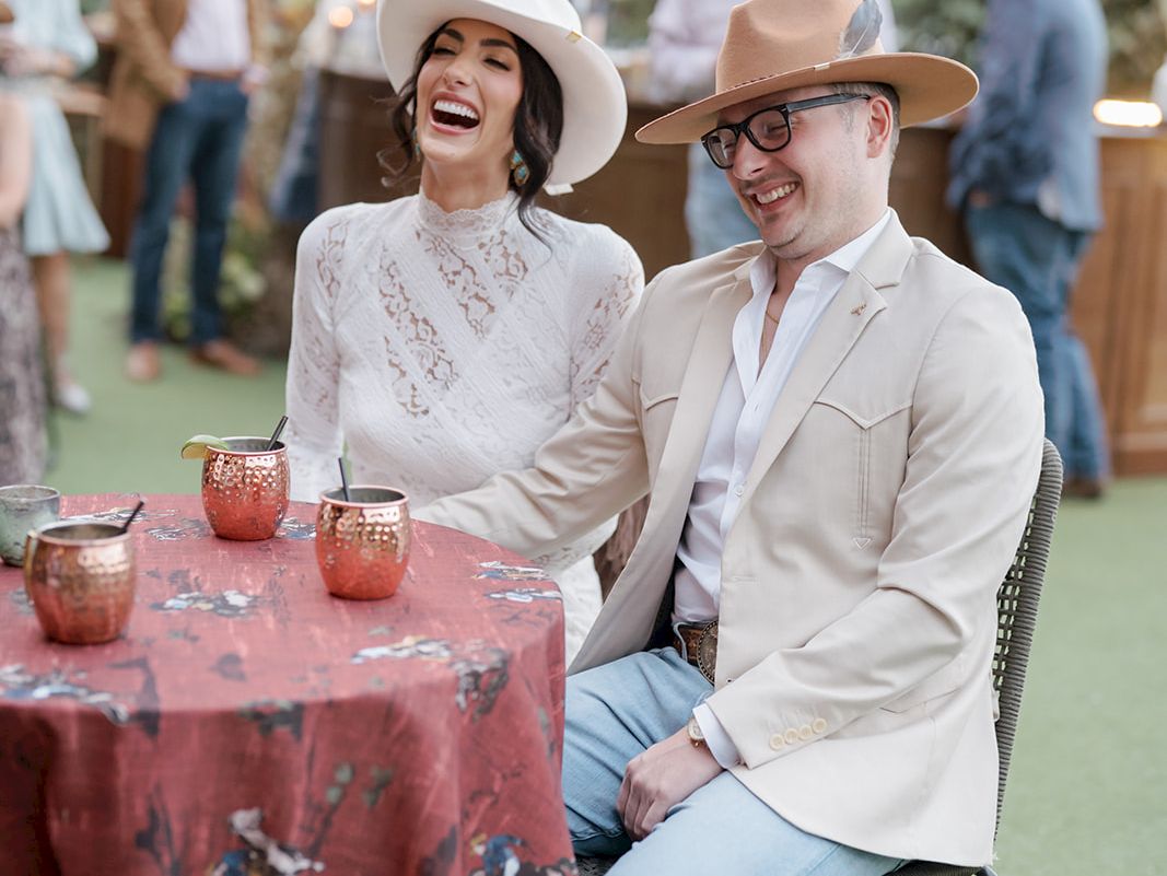 A smiling couple at their Golden Colorado wedding at The Eddy Taproom & Hotel