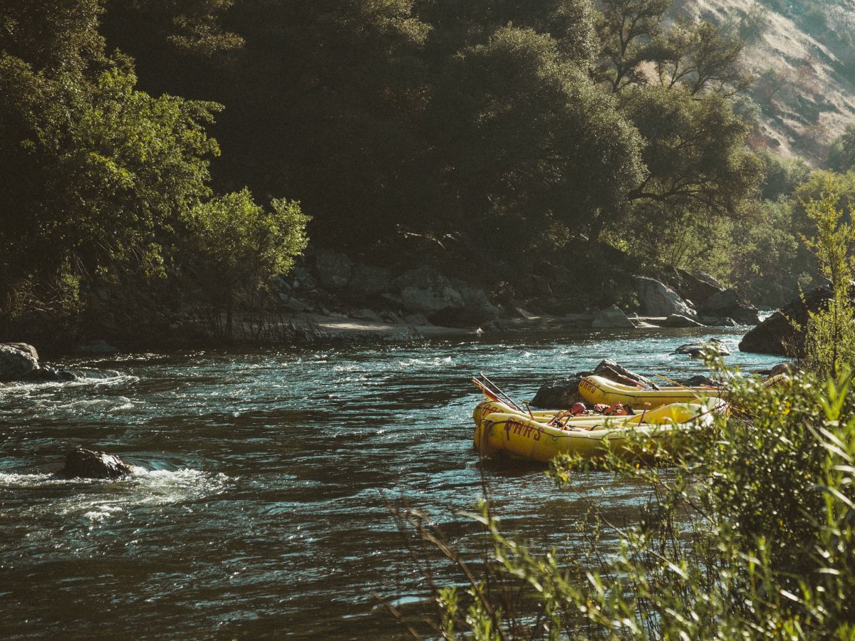 rafts floating in river