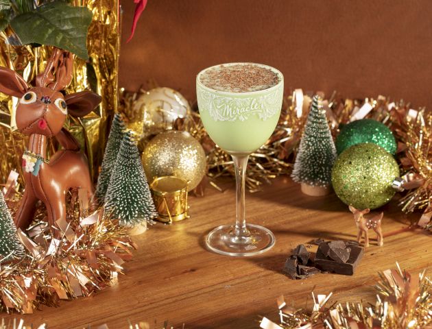 wine glass with christmas decorations