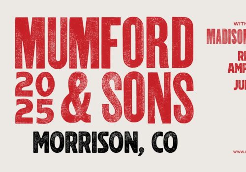 Mumford & Sons concert poster for July 21 & 22, 2025, at Red Rocks Amphitheatre, Morrison, CO, with Madison Cunningham.