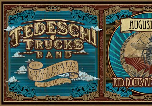 Poster for Tedeschi Trucks Band with Grace Potter & Hodge Podge, performing August 1 & 2 at Red Rocks Amphitheatre.
