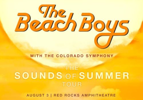 Promotional poster for The Beach Boys' "Sounds of Summer" tour with the Colorado Symphony, August 3 at Red Rocks Amphitheatre.