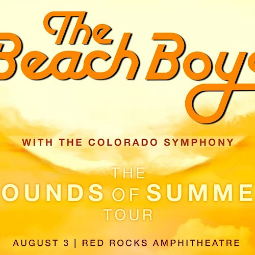 Promotional poster for The Beach Boys' "Sounds of Summer" tour with the Colorado Symphony, August 3 at Red Rocks Amphitheatre.