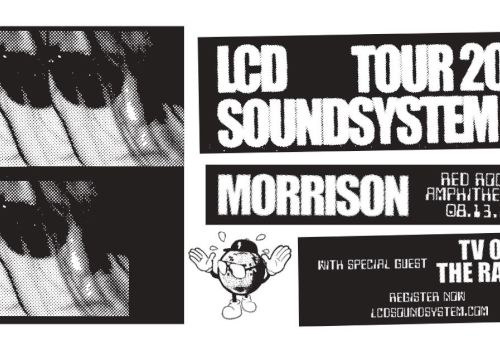 Poster for LCD Soundsystem 2025 Tour at Red Rocks, with special guest TV on the Radio, on 08.13.25.
