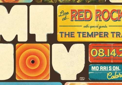 Concert poster for "Mt. Joy" at Red Rocks with The Temper Trap on 08.14.25 in Morrison, Colorado.