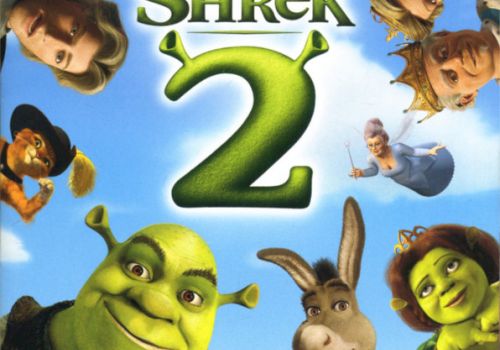 Cover art for the "Shrek 2" motion picture soundtrack featuring characters from the animated film around the title.