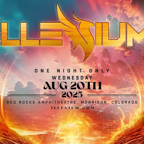 Promotional image for Illenium's concert on August 20, 2025, at Red Rocks Amphitheatre, Morrison, Colorado.