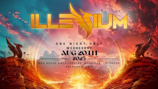 Promotional image for Illenium's concert on August 20, 2025, at Red Rocks Amphitheatre, Morrison, Colorado.