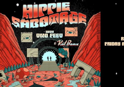 Concert poster for Hippie Sabotage at Red Rocks, featuring Two Feet & Kae Bae, on Friday, August 22nd, 2025.