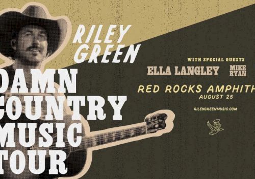 Riley Green's Damn Country Music Tour at Red Rocks Amphitheatre on August 25, featuring Ella Langley, Mike Ryan, and Preston Cooper.