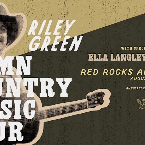 Riley Green's Damn Country Music Tour at Red Rocks Amphitheatre on August 25, featuring Ella Langley, Mike Ryan, and Preston Cooper.