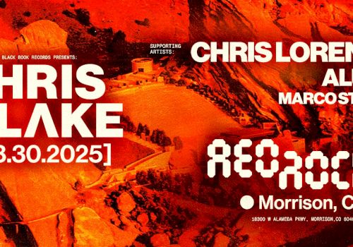 Concert poster for Chris Lake at Red Rocks, Morrison, CO, on 08.30.2025. Featuring Chris Lorenzo, Aluna, Marcostrous.