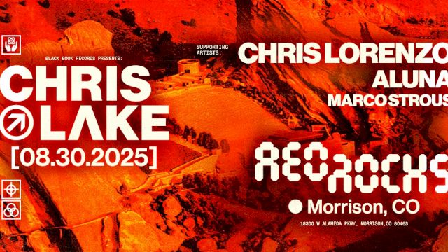 Concert poster for Chris Lake at Red Rocks, Morrison, CO, on 08.30.2025. Featuring Chris Lorenzo, Aluna, Marcostrous.