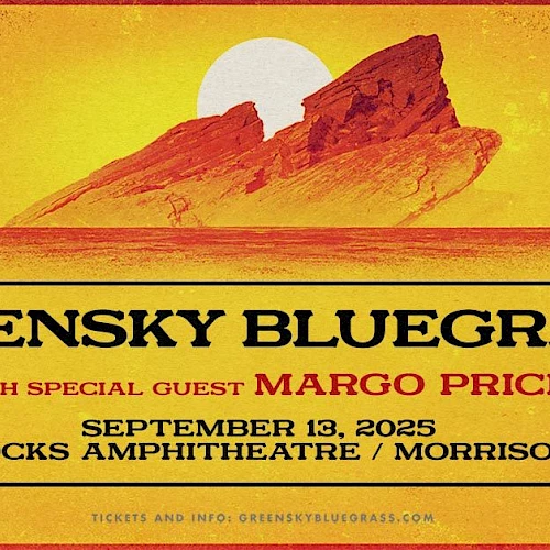 Concert poster for Greensky Bluegrass with special guest Margo Price on September 13, 2025, at Red Rocks Amphitheatre, Morrison, CO.