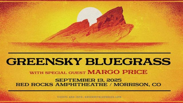 Concert poster for Greensky Bluegrass with special guest Margo Price on September 13, 2025, at Red Rocks Amphitheatre, Morrison, CO.