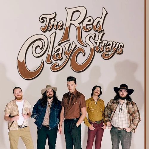 The image shows a poster for a concert by The Red Clay Strays on September 14 at Red Rocks Amphitheatre with special guests.