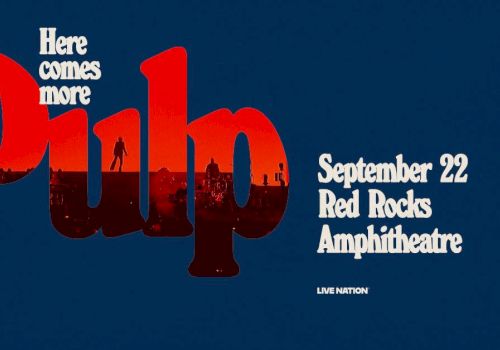 A promotional image for a Pulp concert on September 22, 2025, at Red Rocks Amphitheatre, presented by Live Nation.