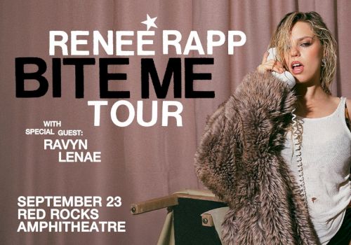 Promotional image for "Renee Rapp Bite Me Tour" with Ravyn Lenae, at Red Rocks Amphitheatre on September 23.