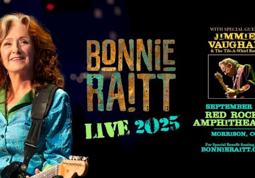 Concert poster for Bonnie Raitt Live 2025 with special guest Jimmie Vaughan, September 25 at Red Rocks Amphitheatre, Morrison, CO.