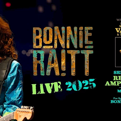 Concert poster for Bonnie Raitt Live 2025 with special guest Jimmie Vaughan, September 25 at Red Rocks Amphitheatre, Morrison, CO.
