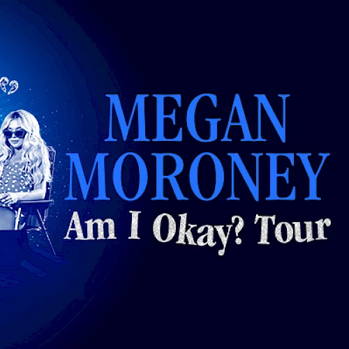 Promotional image for Megan Moroney's "Am I Okay? Tour," featuring various poses and music-related elements.