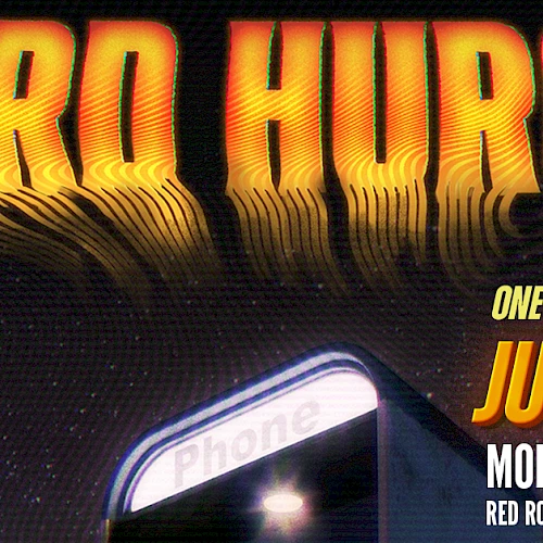 A retro-style concert poster for Lord Huron, featuring bold orange-yellow text, a neon-lit phone booth, and an event date: June 10 in Morrison, CO.