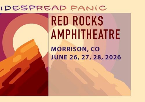 A vintage concert poster for a WIDESPREAD PANIC show at Red Rocks Amphitheatre, Morrison, CO, June 26&ndash;28, 2026. End.