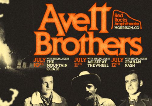 Vintage concert poster for Avett Brothers tour with fiery campfire imagery, bold orange text, and dates for July shows.