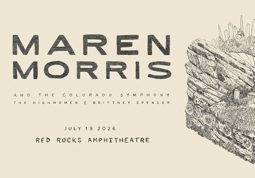 A concert poster for Maren Morris with The Colorado Symphony and The Ni&mdash;ugh&mdash;Brittney Spencer, showing a stylized tank-like drawing to the right.