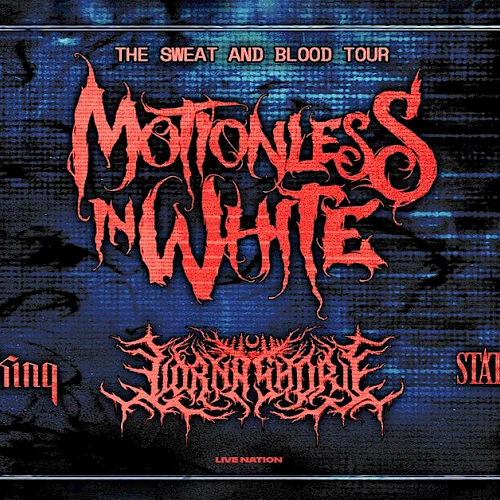 Blood-red band poster for Motions in White tour: &ldquo;The Sweat and Blood Tour&rdquo; with bands like Fit for a King, Wolves? Night? State дебр.