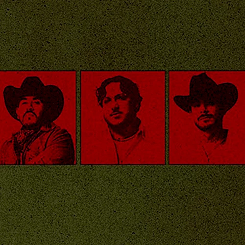A row of five red-tinted portraits of a man wearing a cowboy hat, each panel presenting a slightly different pose.