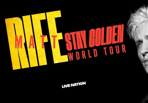 MTV Matt Stay Golden World Tour poster featuring a black-and-white photo of a blond man with a rugged look, bold yellow &ldquo;MTV&rdquo; text, and red &ldquo;Stay Golden&rdquo; lettering.