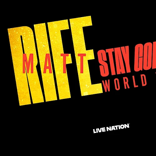 MTV Matt Stay Golden World Tour poster featuring a black-and-white photo of a blond man with a rugged look, bold yellow &ldquo;MTV&rdquo; text, and red &ldquo;Stay Golden&rdquo; lettering.