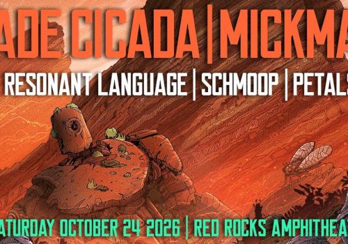 Event poster for Jade Cicada | Mickman with bands Resonant Language, Schmoop, Petals. Sat Oct 24, 2026 at Red Rocks Amphitheatre.